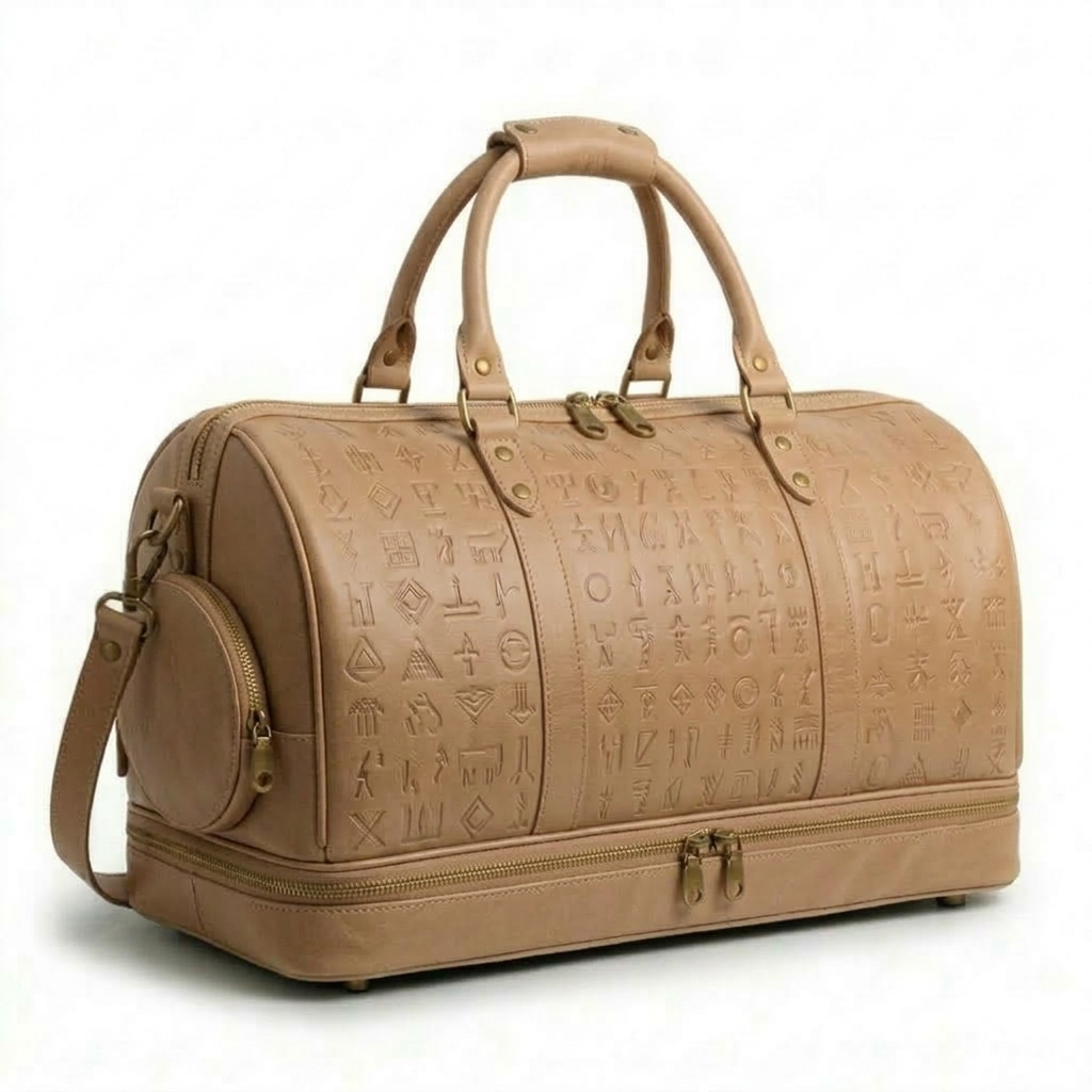 Embossed Leather Duffle Bag with Dual Compartments