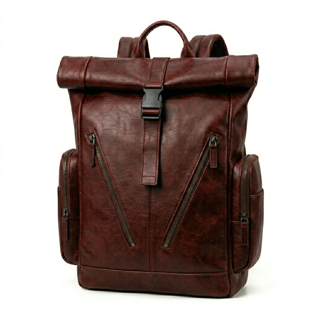 Roll-Top Leather Backpack for Men & Women