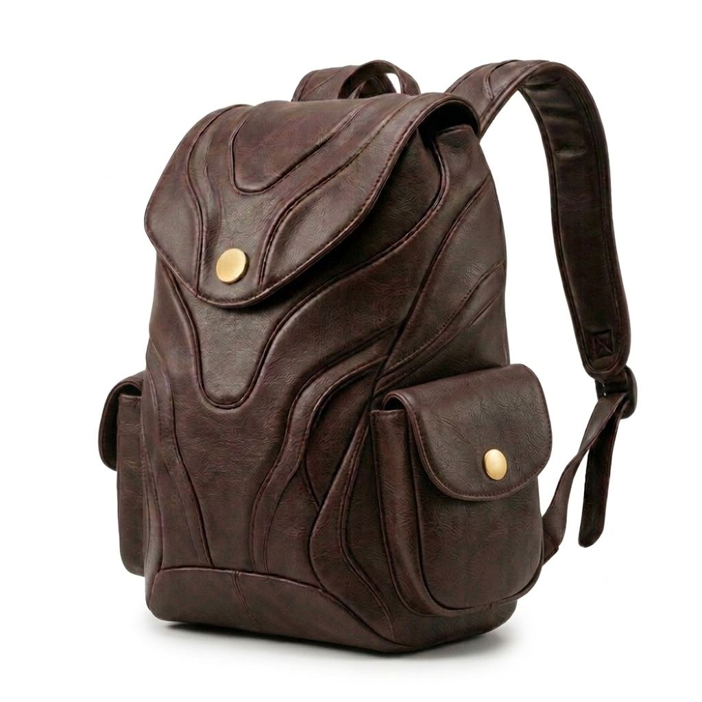 Wave-Pattern Leather Work & Travel Backpack