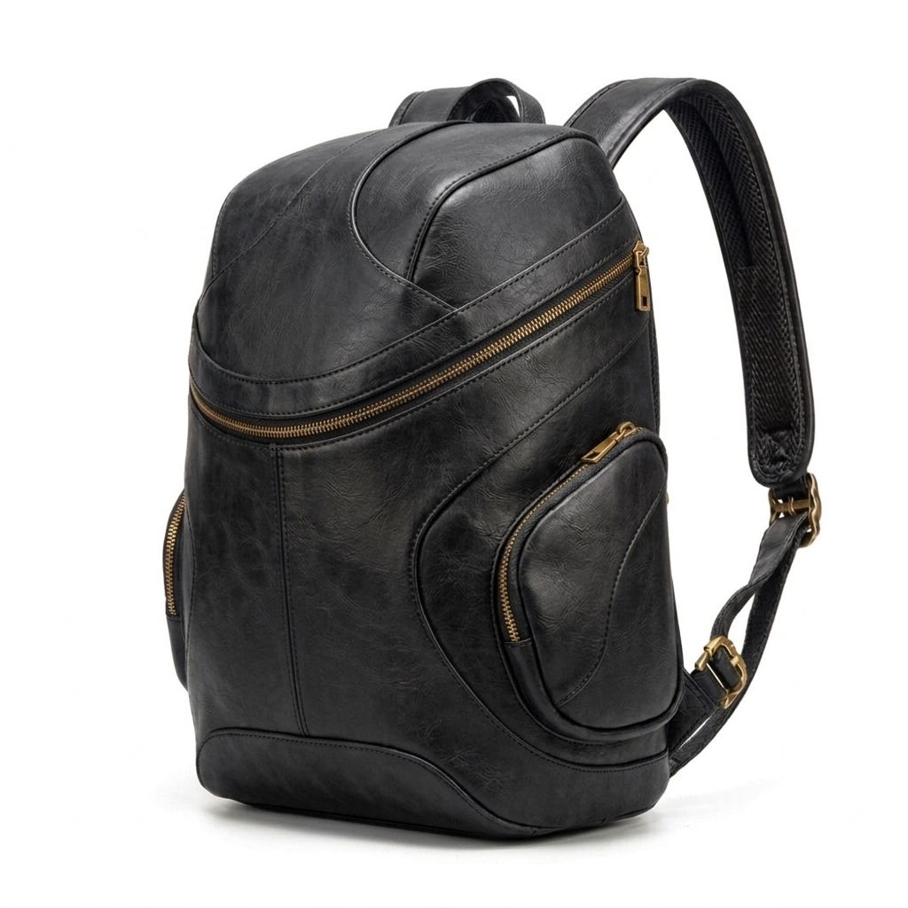 Triangular Flap Geometric Leather Laptop Backpack