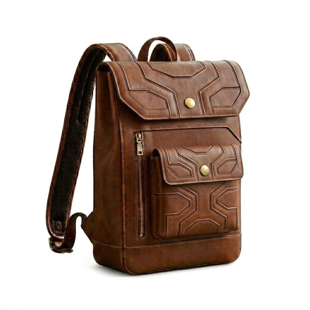 Embossed Geometric Leather Laptop Backpack for Men & Women