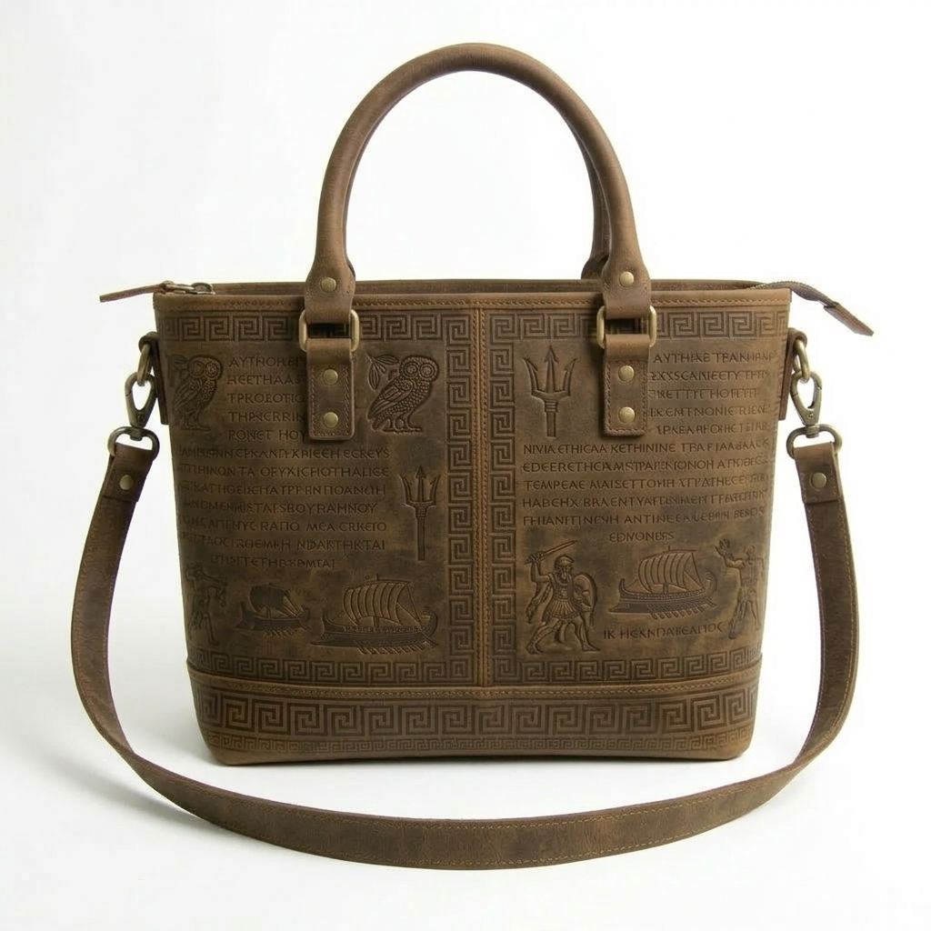 Handmade Greek Engraved Leather Tote