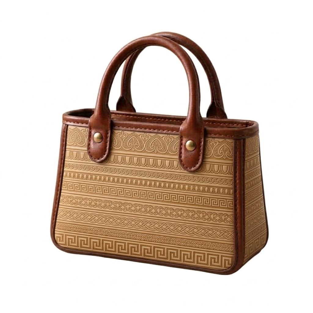 Luxury Greek Pattern Leather Handbag