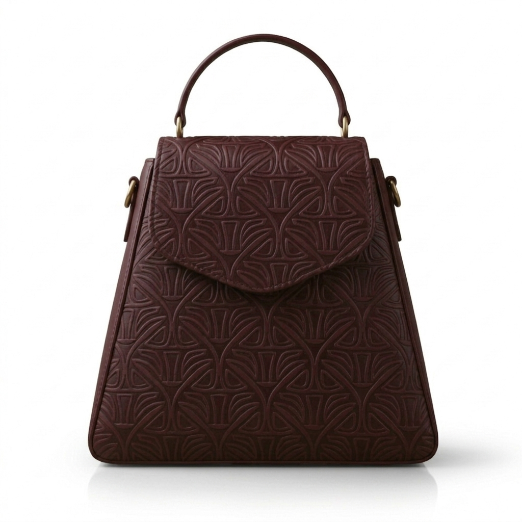 Handmade Lotus Embossed Leather Handbag