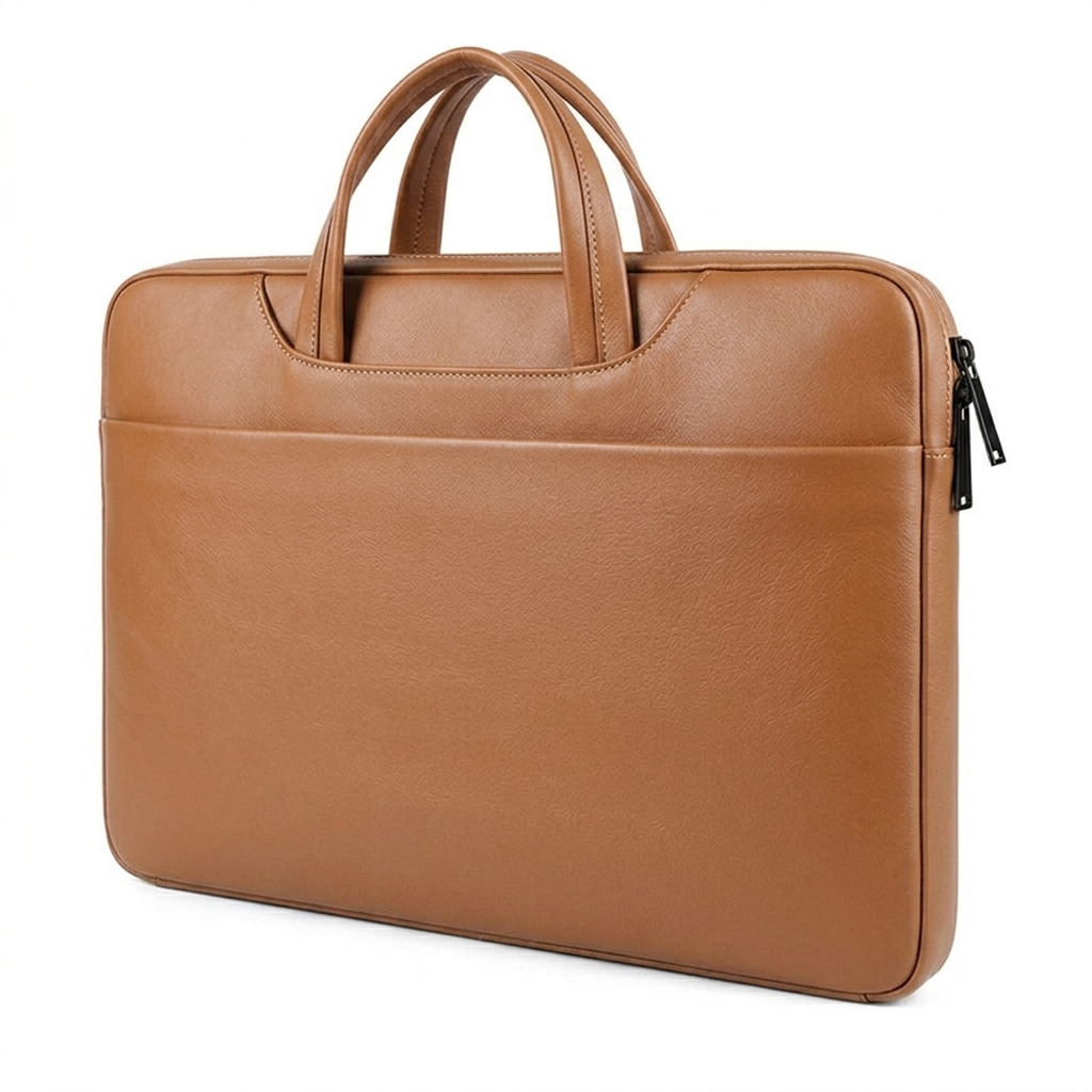 Slim Leather Laptop Bag with Curved Handles
