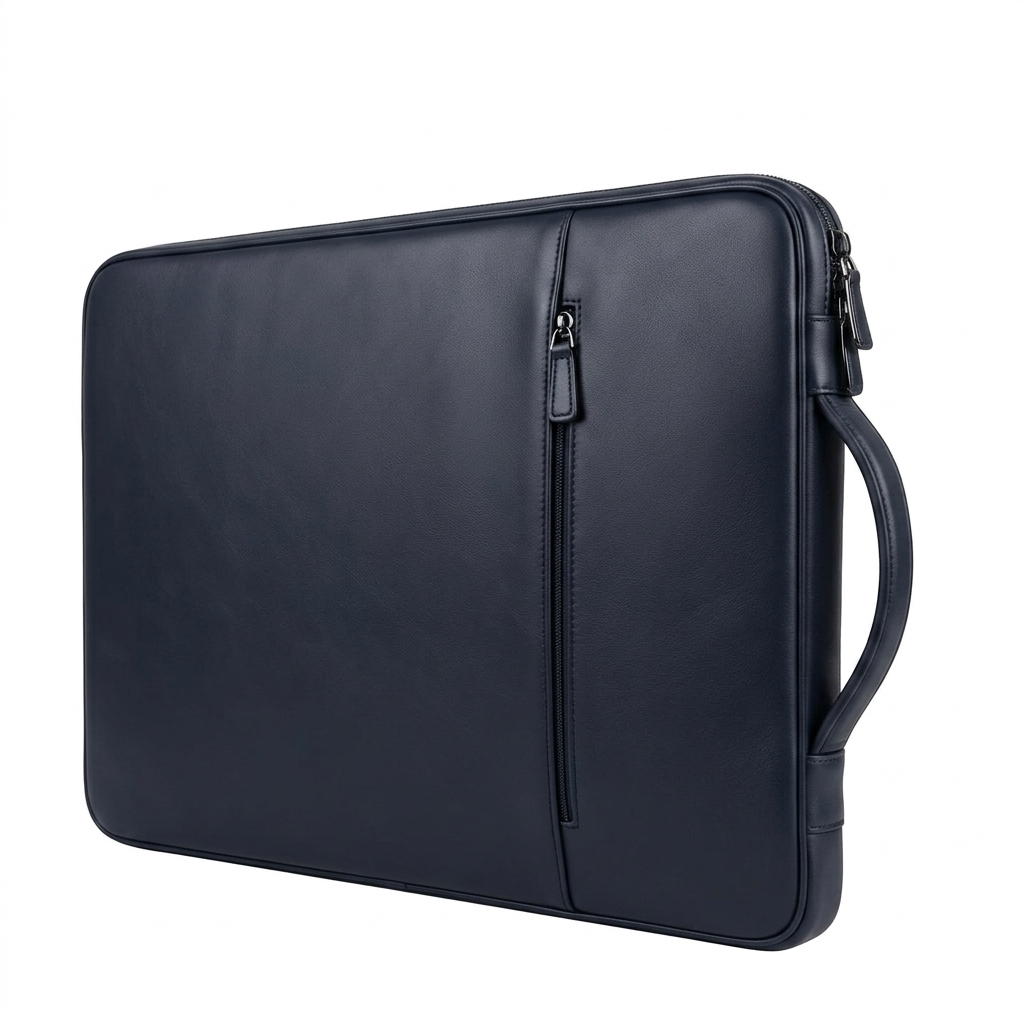 Handmade Leather Laptop Sleeve with Vertical Pocket