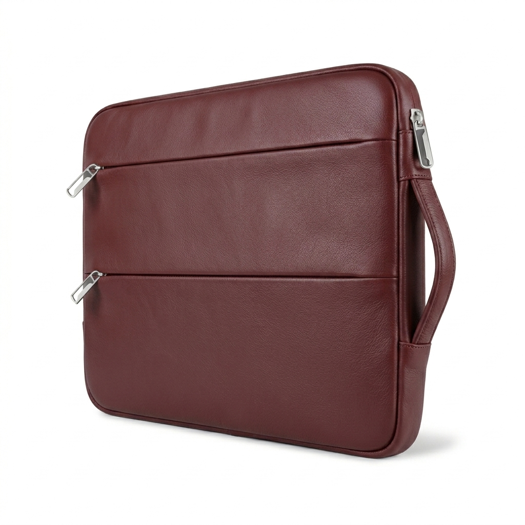 Handmade Leather Laptop Sleeve with Dual Zip Pockets