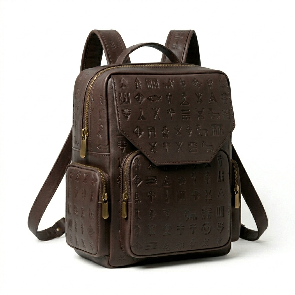 Ancient Seal Embossed Leather Backpack