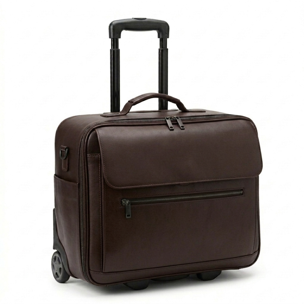 Classic Leather Laptop Trolley Bag
